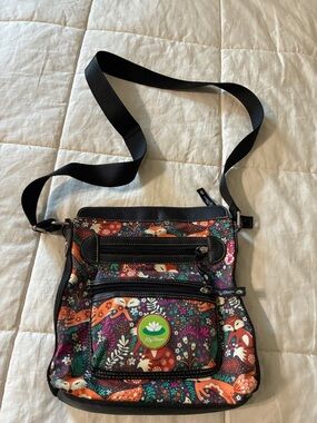 Lily Bloom Crossbody Bag in Black with Multicolor fox in GUC